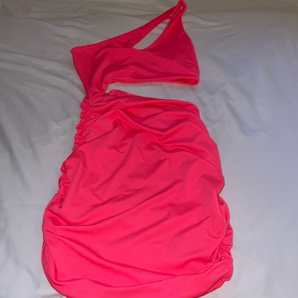 Neon pink mini dress w/cut outs